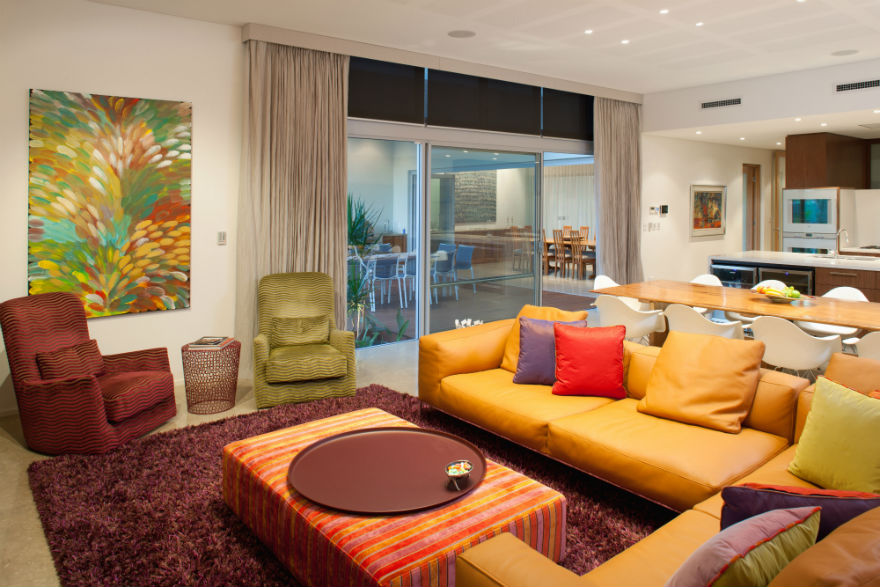 Family room is a colourful room in shades of purple, saffron, ochre, crimson and amethyst.